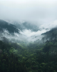 misty mountains, mountain landscape, lush forests, green mountains, forested hills, scenic view, nature scenery, foggy mountains, tranquil landscape, wilderness, mountain vista, nature photography, 