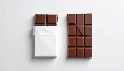 A neatly arranged chocolate bar beside a partially unwrapped foil-wrapped bar, showing smooth glossy squares, broken pieces, and soft lighting that highlights texture, shape, and rich brown color.