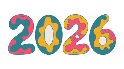 Year 2026: An illustrated representation of the year 2026, with colorful, rounded numbers against a blank canvas.