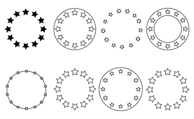 Collection of elegant star border designs perfect for creating patriotic emblems, modern awards, or decorative circular frames