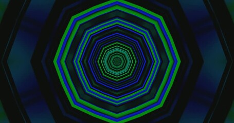 Motion background of a tunnel view with concentric shapes and blue and green lines during a seamless loop