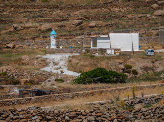 Traditional Cycladic house and mill on the island of Mykonos in Greece