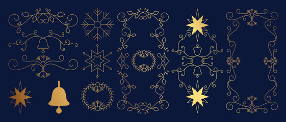 Obraz premium Vintage gold flourish and sunburst element vector illustration with elegant decorative lines, ornate frames, classic scroll motifs and luxury accents. Beautiful design for Christmas and Happy New Year