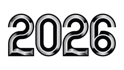 Numeric Year: The prominent year 2026, rendered with a sophisticated metallic effect, stands out against a simple background. An intriguing and stylish visual representation of the future.