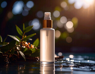 Luxury cosmetic Bottle package skin care cream, Beauty cosmetic product poster, with Bokeh background