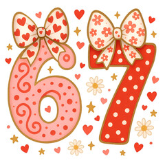 Funny Six Seven Valentine Coquette Bow Png