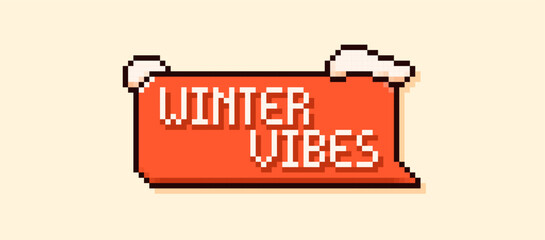 Winter vibes Christmas pixel art speech bubble.