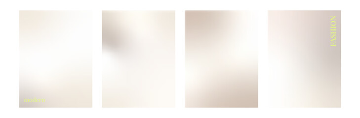 Modern fashion pearls beige gradients. Neutral pastel background set. Light grey brown blending colors template. Vector soft beige backdrop. Ombre cream cosmetic blanks. Subtle pearl colors gradation.