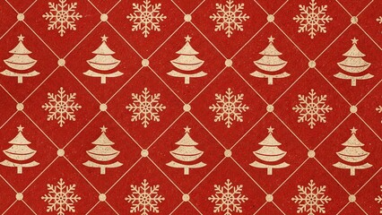 Vintage christmas tree and snowflake seamless pattern on red.