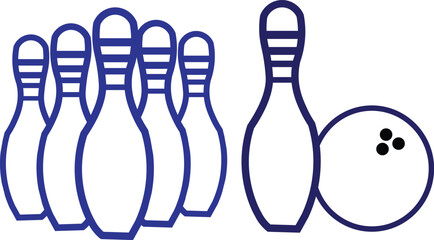 Bowling pins and ball outline white
