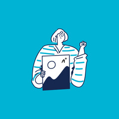 Line art artist hand drawn cartoon illustration