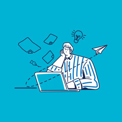 Line art artist hand drawn cartoon illustration