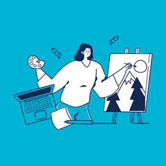 Line art artist hand drawn cartoon illustration