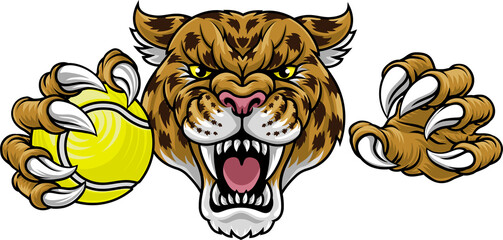 A jaguar, panther, leopard or cheetah wildcat spotted cat tennis sports team mascot holding a ball © Christos Georghiou
