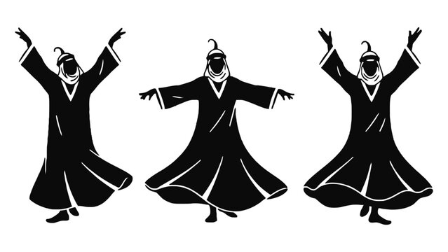 Find whirling dervishes vector art black and white illustration