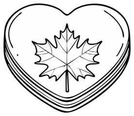 Obraz premium Heart outline with maple leaf symbol inside simple drawing