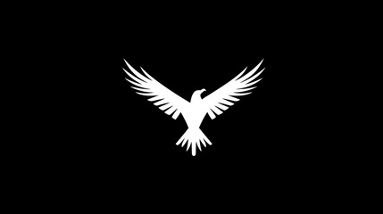 Obraz premium Powerful white bird silhouette with spread wings against a stark black background. Symbol of freedom, strength, and aspiration.