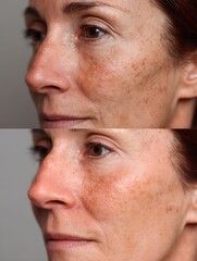 Obraz premium before after The skin on one side of the cheekbone has a distinct dark mark, while the back has recovered smoothly and clearly.