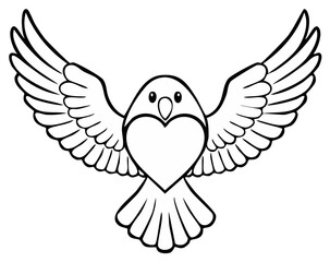 Obraz premium Flying Bird with Heart Outline Cartoon Design Illustration Black and White