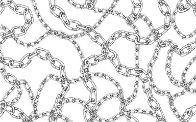 Chrome Chain Background. Black chains vector seamless pattern on white background.