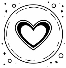 Cute doodle heart illustration in a rounded frame with scattered decorative shapes