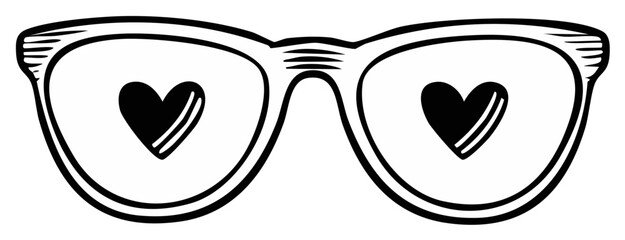 Hand drawn retro eyeglasses with heart reflections in the lenses love vision concept
