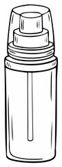 Illustration of a clear glass spray bottle with a pump dispenser and clear cap