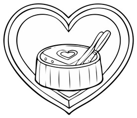 Heart shaped Valentines Day chocolate box with sweets and dessert coloring page