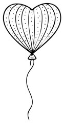 Black and White Hand-Drawn Heart-Shaped Balloon. Symbol of Love and Celebration