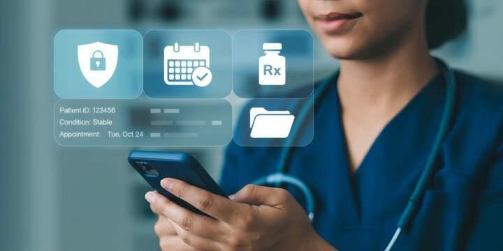 Healthcare professional accessing digital patient medical records on smartphone