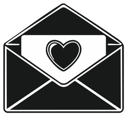 Simple Monochrome Illustration of Envelope with Heart Shaped Card Inside for Romantic Gesture