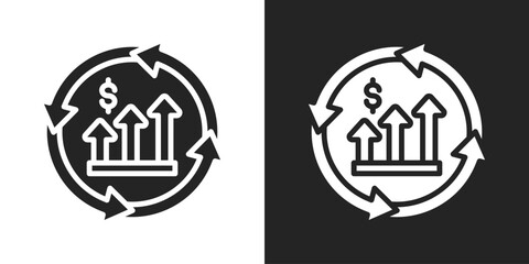 Continuous Improvement Icon In Black And White Glyph Style