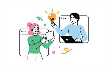 Comprehensive Business Strategy, Data, and Innovation, Sharing Ideas Concept. Flat vector illustration isolated on white background.