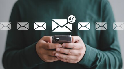 Email marketing and newsletter concept, diagram. Send documents via email. Direct selling projects in business List of customers who want to send by email.