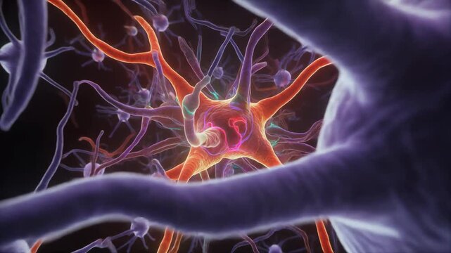 Animated 3D model of interconnected neurons and their synapses in the brain