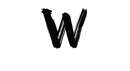 A bold and expressive capital letter W hand-painted with a thick black ink brush stroke in a dynamic and artistic calligraphy style.