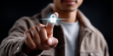 A man is pointing to a lock on a screen