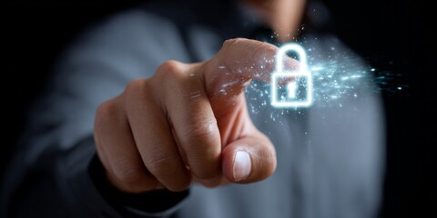 A person is pointing to a security lock