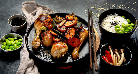 Roasted chicken wings in asian style.