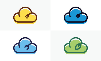 Dynamic collection of four distinct cloud service symbols perfect for branding tech startups focused on sustainable food energy and infrastructure solutions