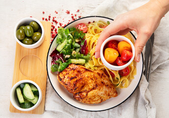 Homemade Chicken Breast with Pasta. Healthy eating.