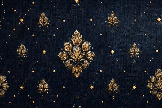 Elegant dark blue background with gold floral patterns and decorative motifs for luxury design