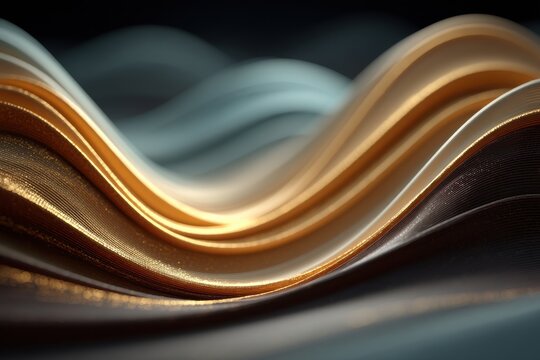 Abstract waves of golden bronze flowing ribbons as a luxurious digital background for design projects - Powered by Adobe