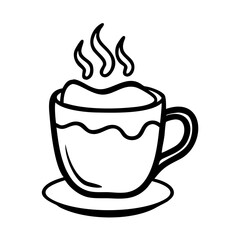 Cup of hot chocolate or cocoa for celebrating New Year and Christmas, steaming, outline style, cozy delight