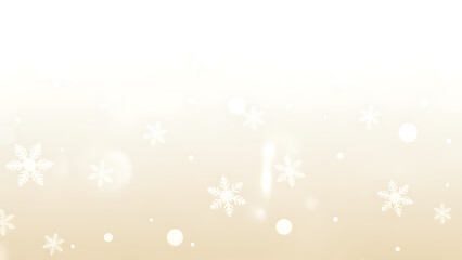 Fototapeta premium Minimalist Christmas background in soft white and gold tones, abstract snowflakes floating gently
