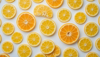 Obraz premium Vibrant Citrus Slices Flatlay with Orange and Lemon