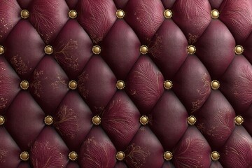 Naklejka premium Luxurious burgundy diamond quilted velvet with gold studs for upholstery and décor photography