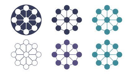Stunning collection of network diagrams showcasing hub and spoke connections in vibrant, modern color variations