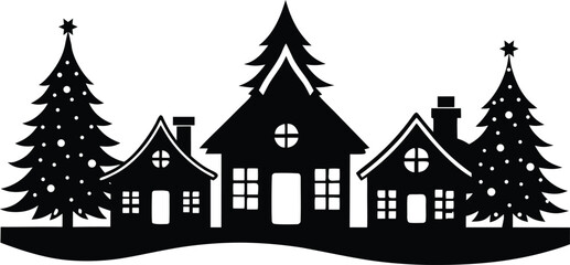Obraz premium cozy log cabin silhouette in silent winter landscape