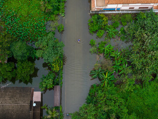 Widespread Aerial Flooding in Mueang Songkhla District, Thailand, Submerging Houses, Temples, and Roads
